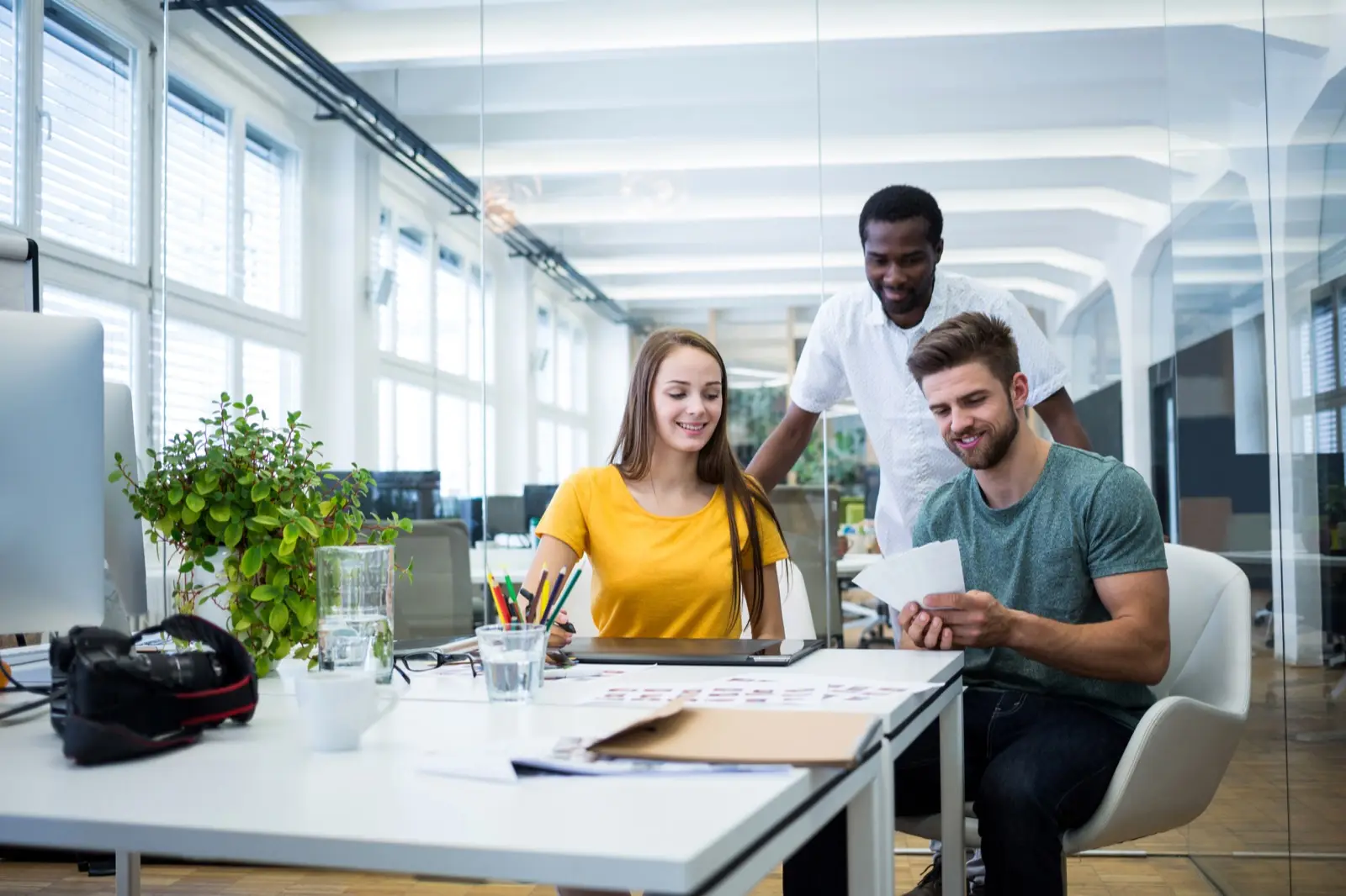 Team collaborating in an office